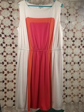Sandra Darren Cream Midi Dress with Pink & Orange Panels